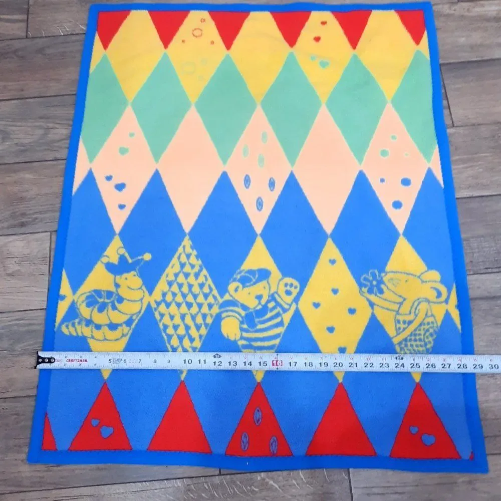 Vintage Kinderdecke Baby's best Blanket primary colors caterpillar bear mouse‎